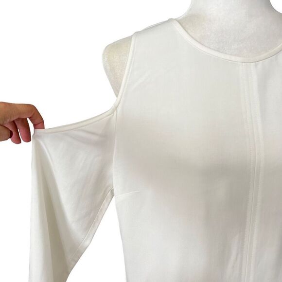 Veronica Beard Cold-Shoulder Blouse Medium Sz 10 White Flattering Cut - Picture 3 of 11